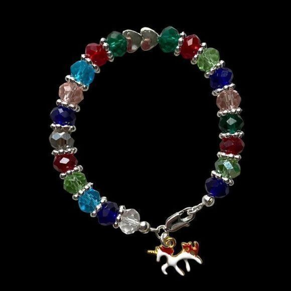 Handmade Crystals with unicorn charm bracelet . New - Picture 2 of 3